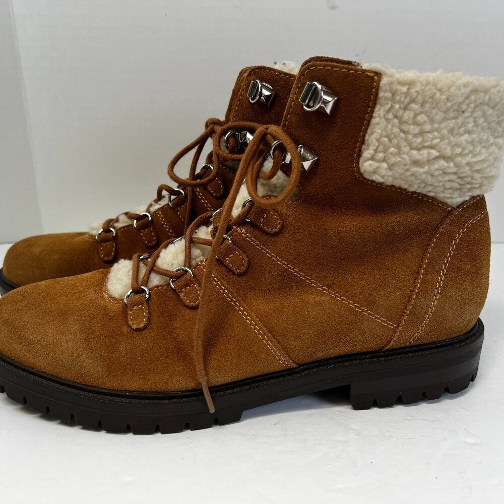 Marc Fisher Hopee Genuine Leather Faux Shearling Lace-Up Suede Ankle‎ Bootie 9.5